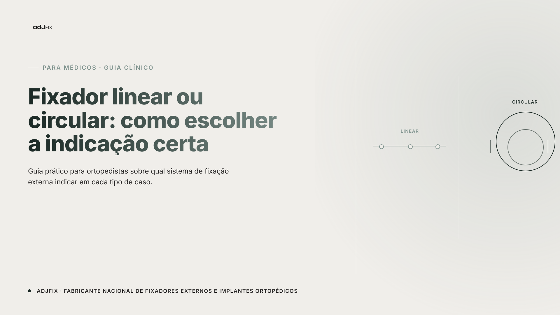 Diagrama comparativo de fixador linear e fixador circular sobre fundo claro
